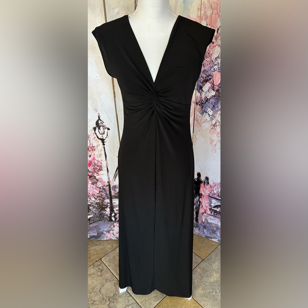 Tiana B. - Elegant Black Knot Front Maxi Dress. Size S.